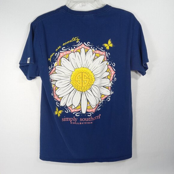 SIMPLY SOUTHERN Blue Daisy Worthy T-shirt Womens Size Medium - Picture 4 of 6